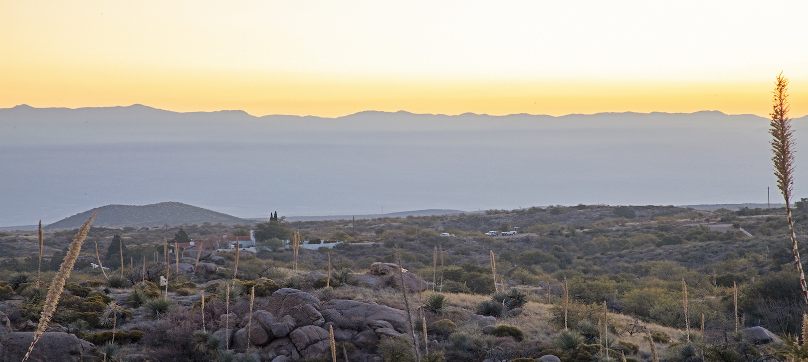 Sunrise at Oracle State Park, with yellow sky showing in the background