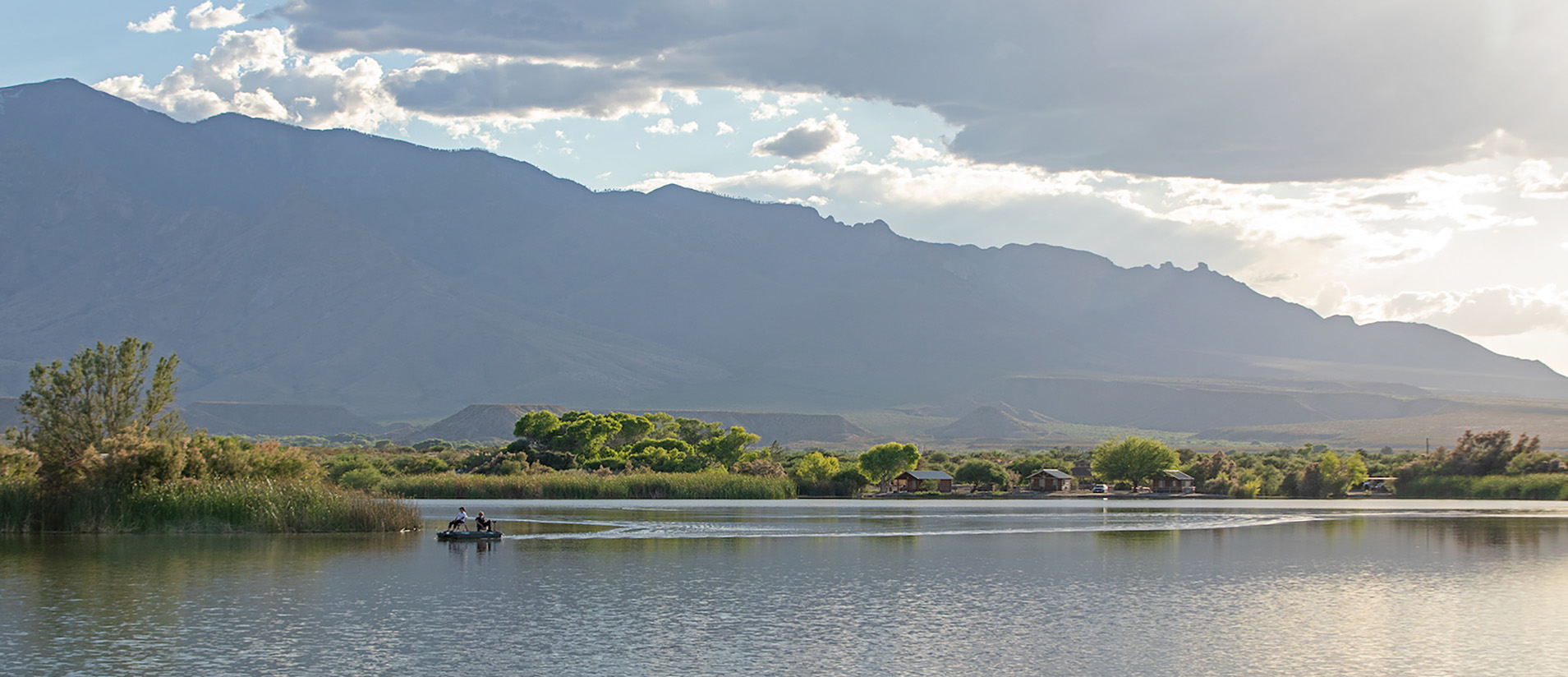 A kayak on Roper Lake under a cloudy sky
