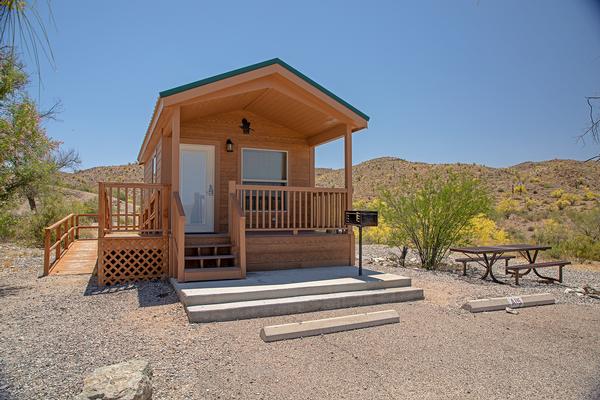 A view of one of the accessible Alamo Lake Cabins