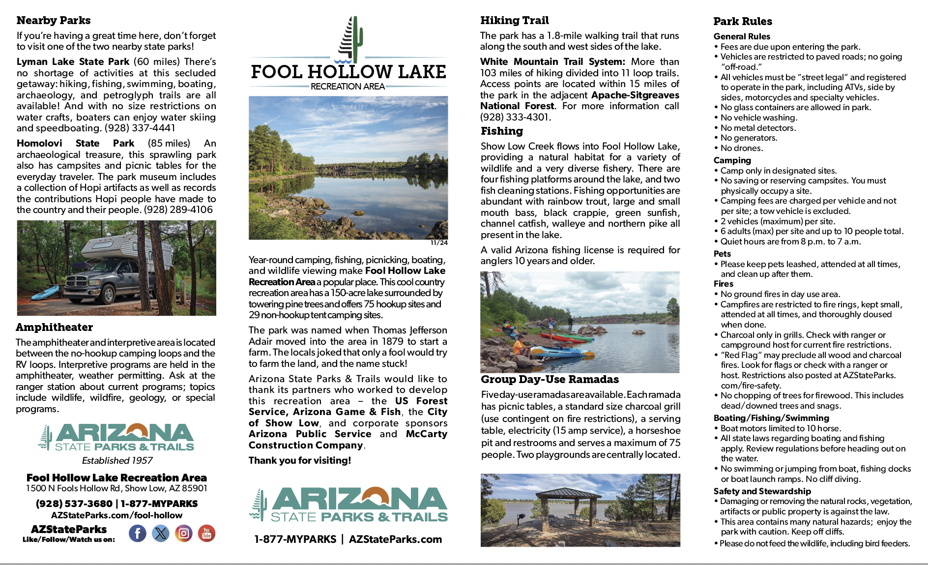 Park Information Booklet Image. CLick to download Fool Hollow Park Map.