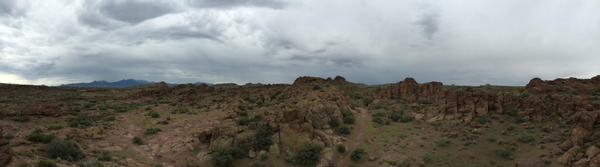 A trail heading through rock formations in the Cerbat Foothills Recreation Area