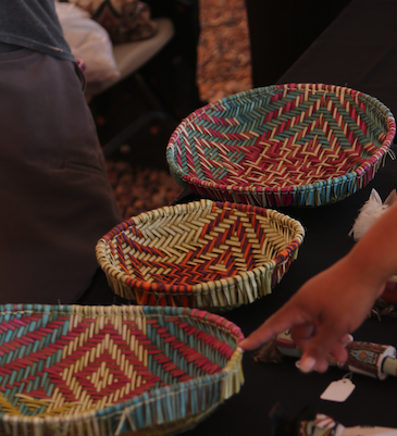Three colorful baskets